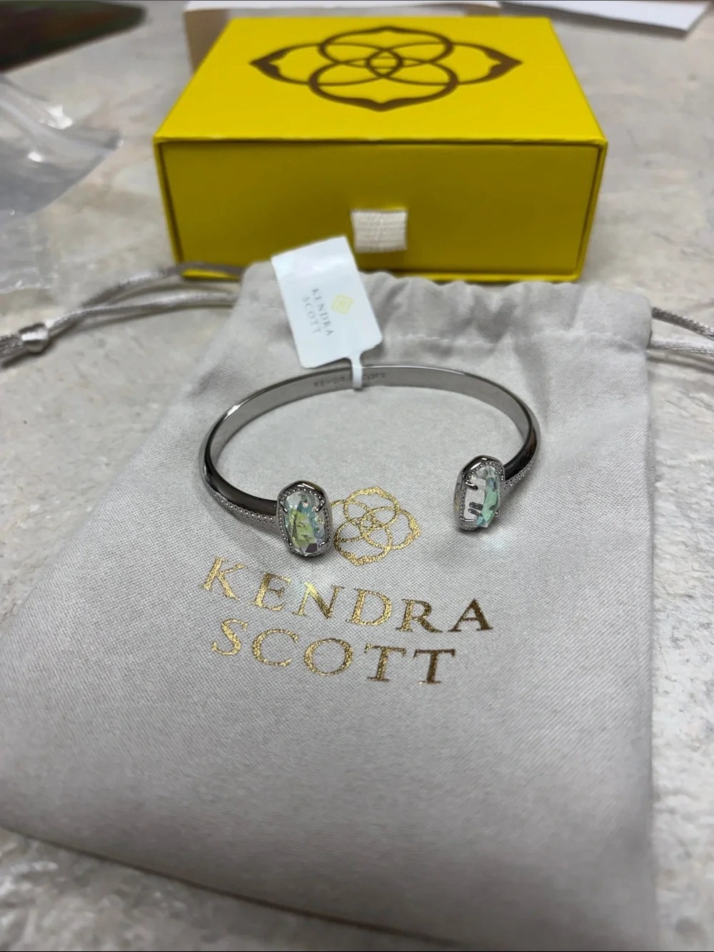 Kendra Scott Silver Abalone Open Cuff Bracelet - Iridescent Green Stones